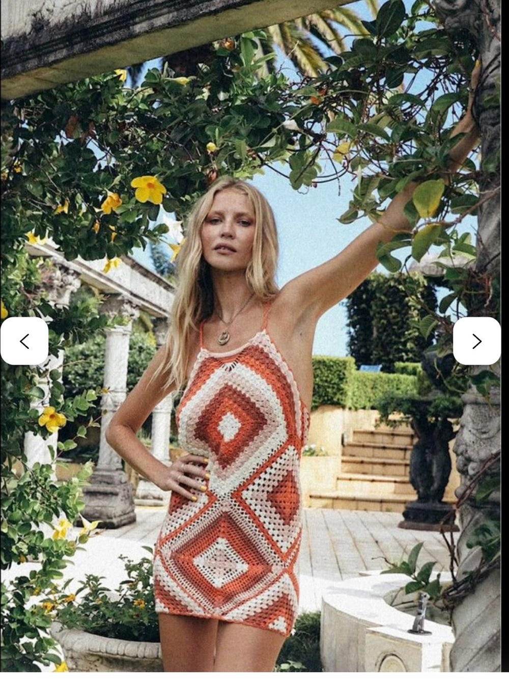 Chasing Unicorns Peacekeepers Crochet Diamond Halter Dress Brown /Orange / Cream